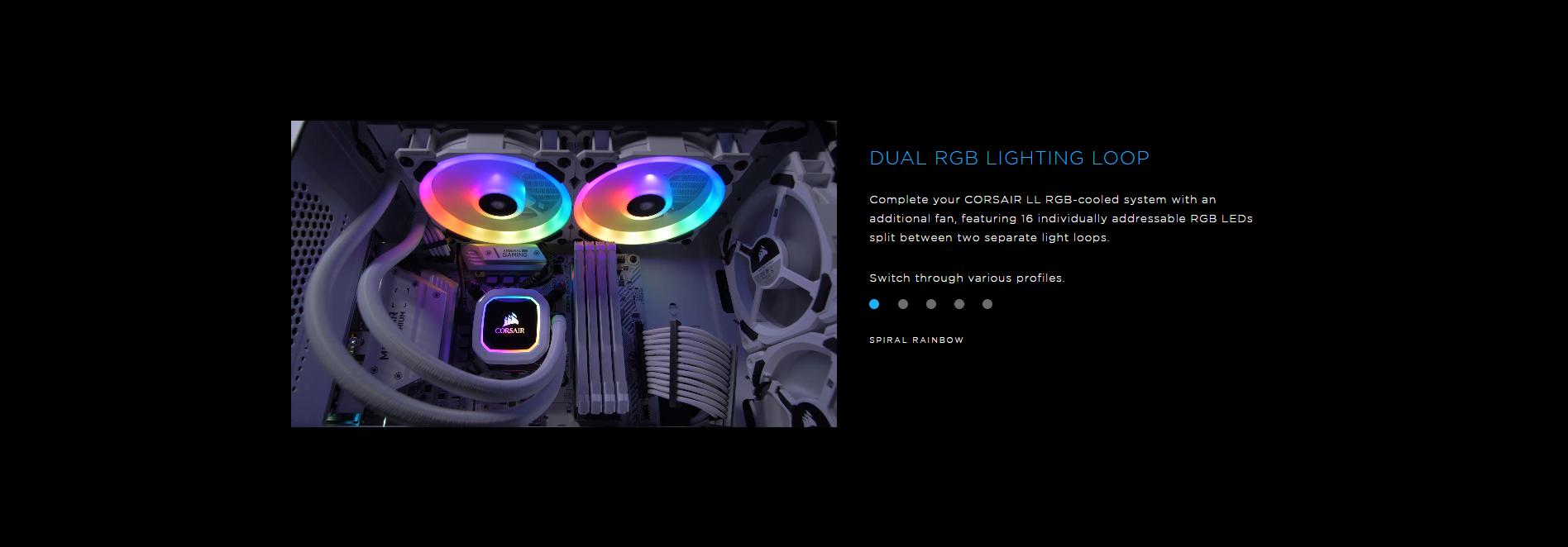 Fan Case Corsair LL120 RGB 120mm Dual Light Loop RGB LED 3 Fan Pack with Lighting Node PRO - White đem lại vô vàn hiệu ứng thú vị